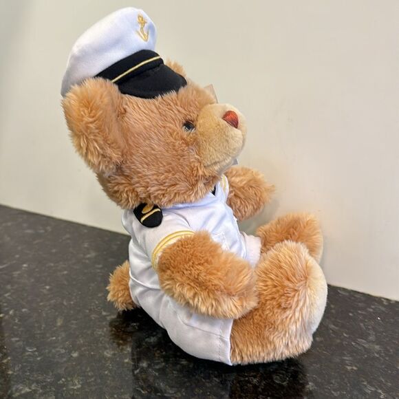 Carnival Breeze Cruise Victory Captain Brown Teddy Bear Plush 10” White Uniform - Picture 6 of 9